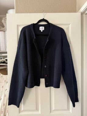 Classic Navy Button-Front Cropped Cardigan Sweater